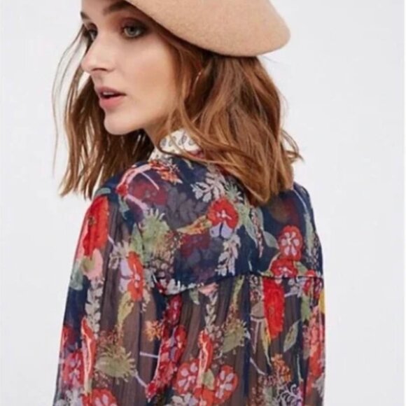 Free People Floral Sheer Women's Top - Picture 3 of 8